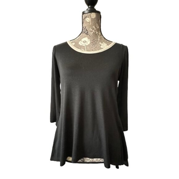 Ann Taylor Women's Small Black & Tan 3/4 Sleeves Boat Neckline Blouse/Tee Top - Picture 15 of 15